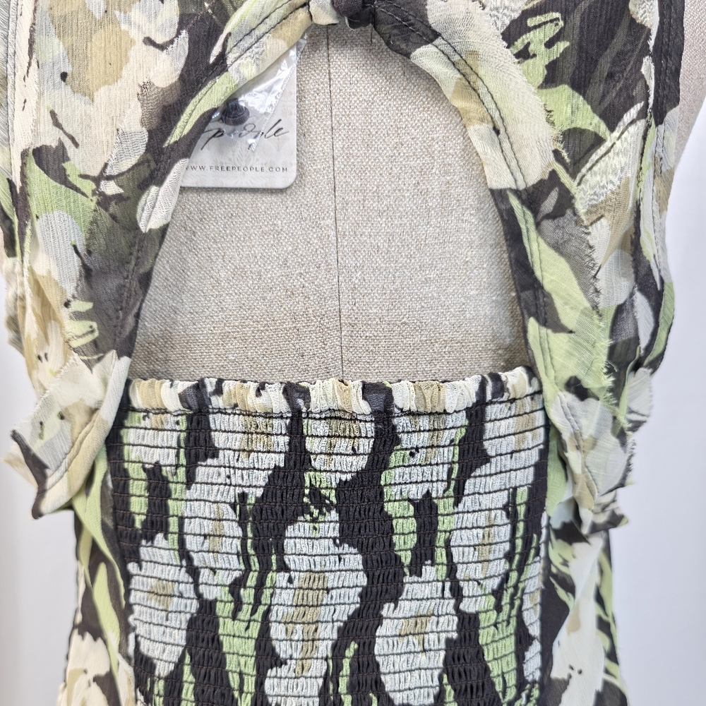 Free People Raven Printed Mini Dress Black Coffee Combo Green Floral M NWT $128 - Picture 15 of 16